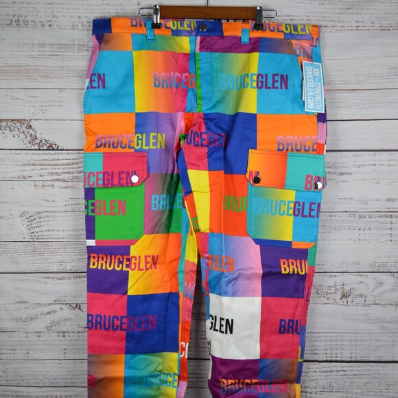 Bruce Glen Zip Front Happy Logo Cargo Pants Multicolor Size 42 NEW - Picture 1 of 16